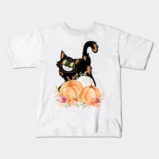 Spooky Cat  And Pumpkin Kids T-Shirt